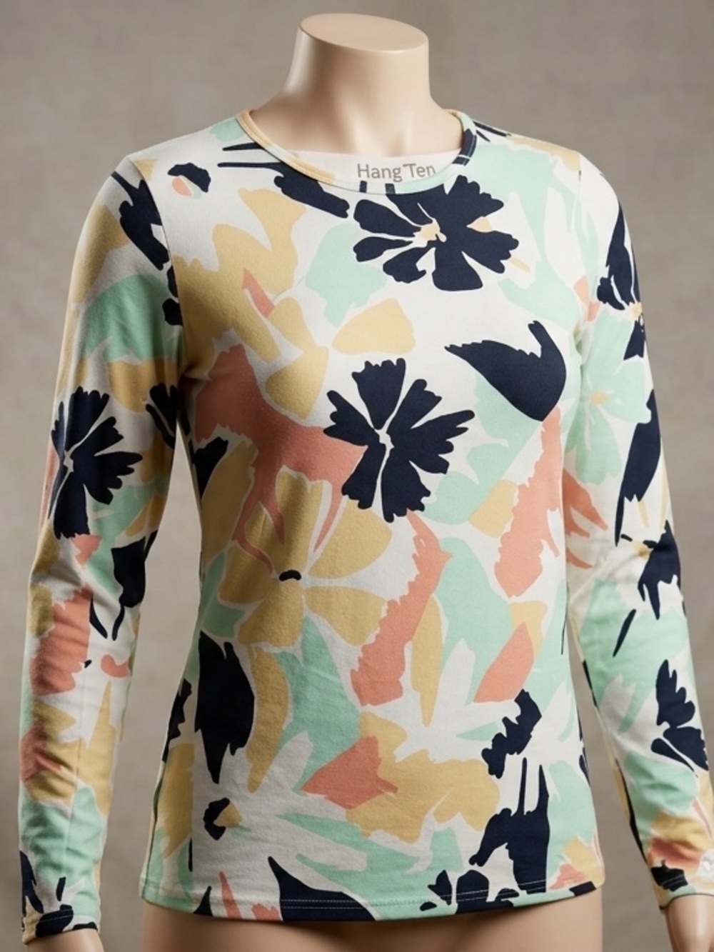 Hang Ten Floral Long-Sleeve Tee in Mint, Navy & Peach